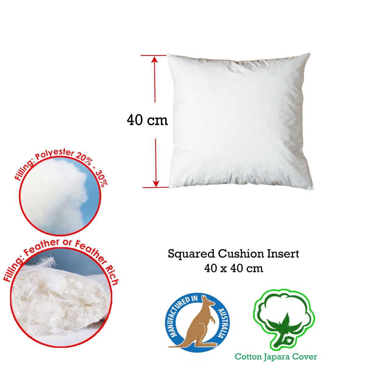 Duck Feather Rich Fill Cushion Inserter Square 40 x 40cm Tristar Online
