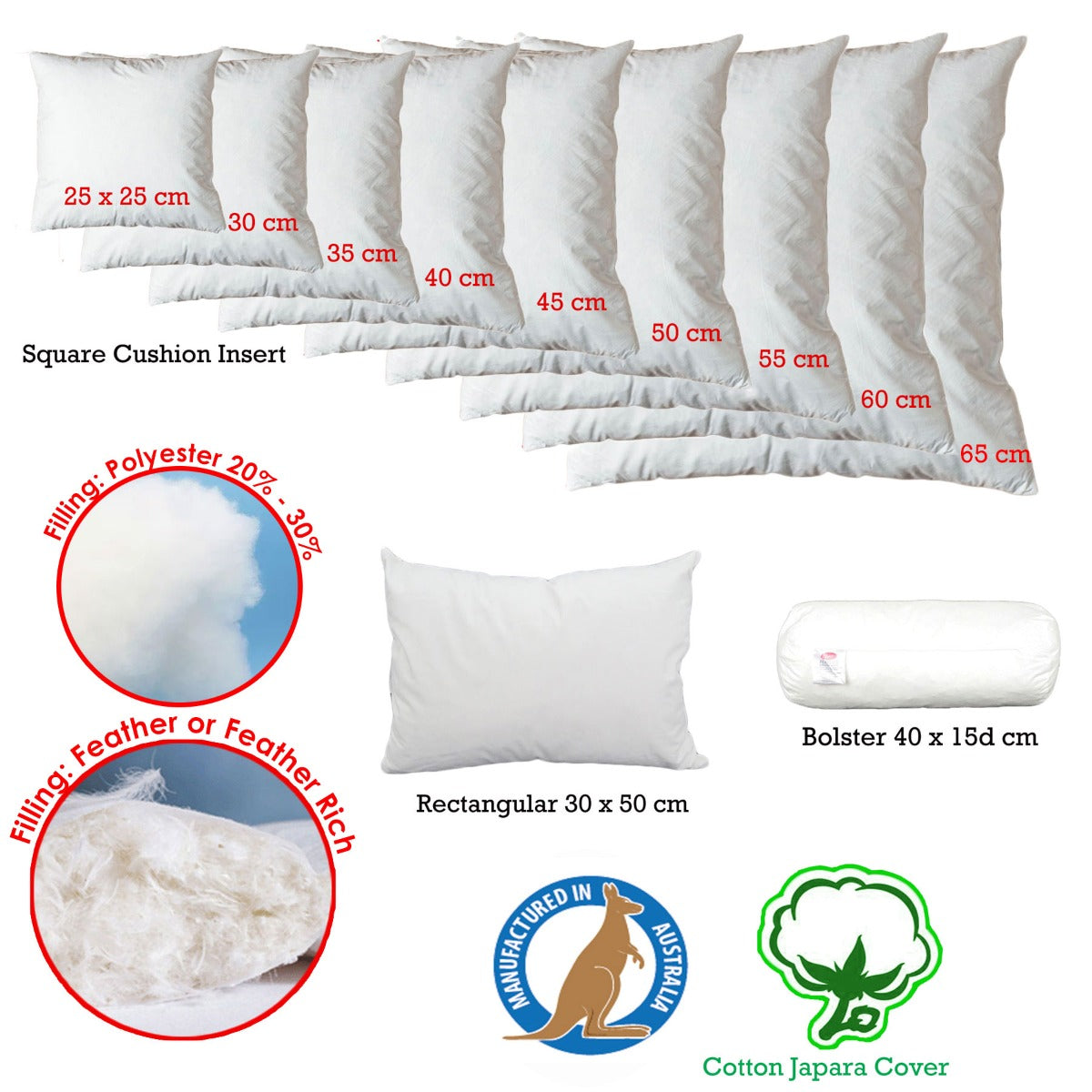 Duck Feather Rich Fill Cushion Inserter Square 40 x 40cm Tristar Online