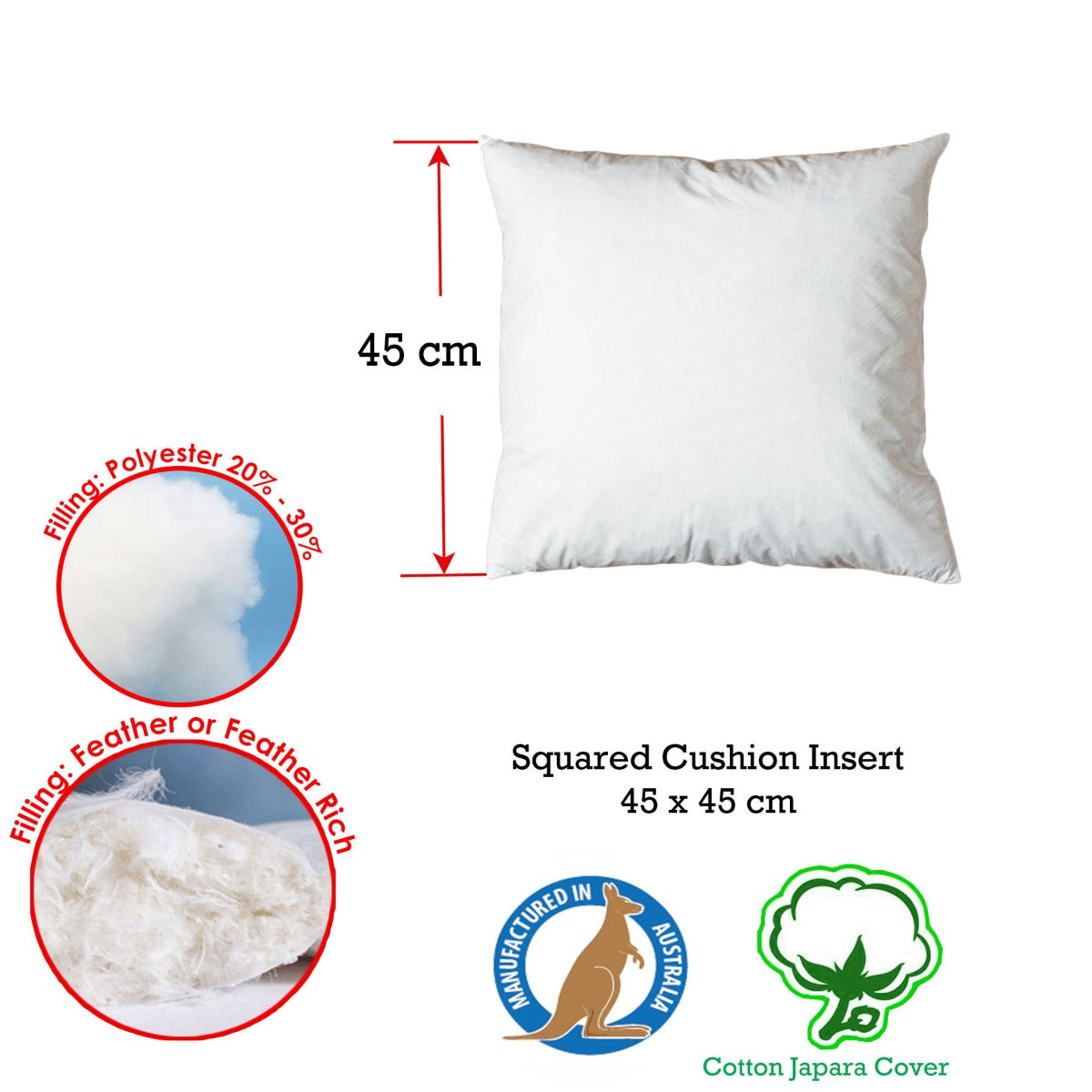 Duck Feather Rich Fill Cushion Inserter Square 45 x 45cm Tristar Online
