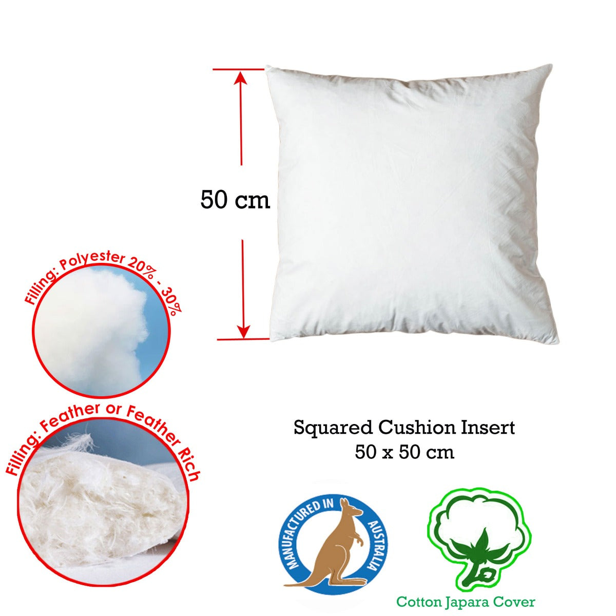 Duck Feather Rich Fill Cushion Inserter Square 50 x 50cm Tristar Online
