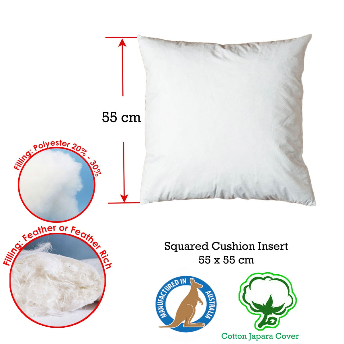 Duck Feather Rich Fill Cushion Inserter Square 55 x 55cm Tristar Online