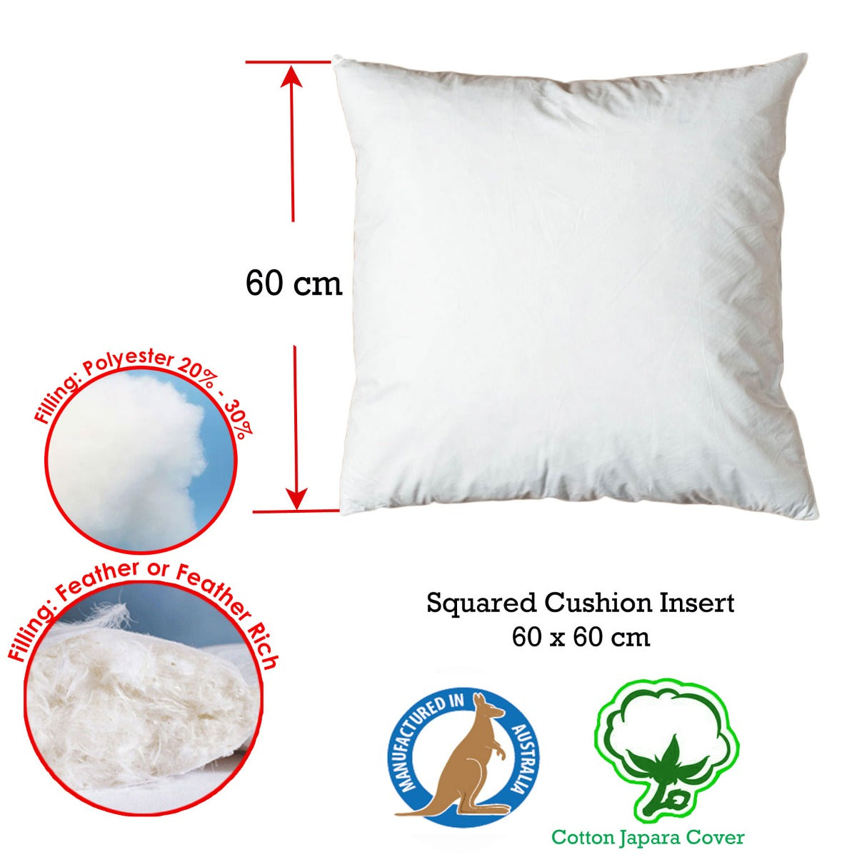 Duck Feather Rich Fill Cushion Inserter Square 60 x 60cm Tristar Online