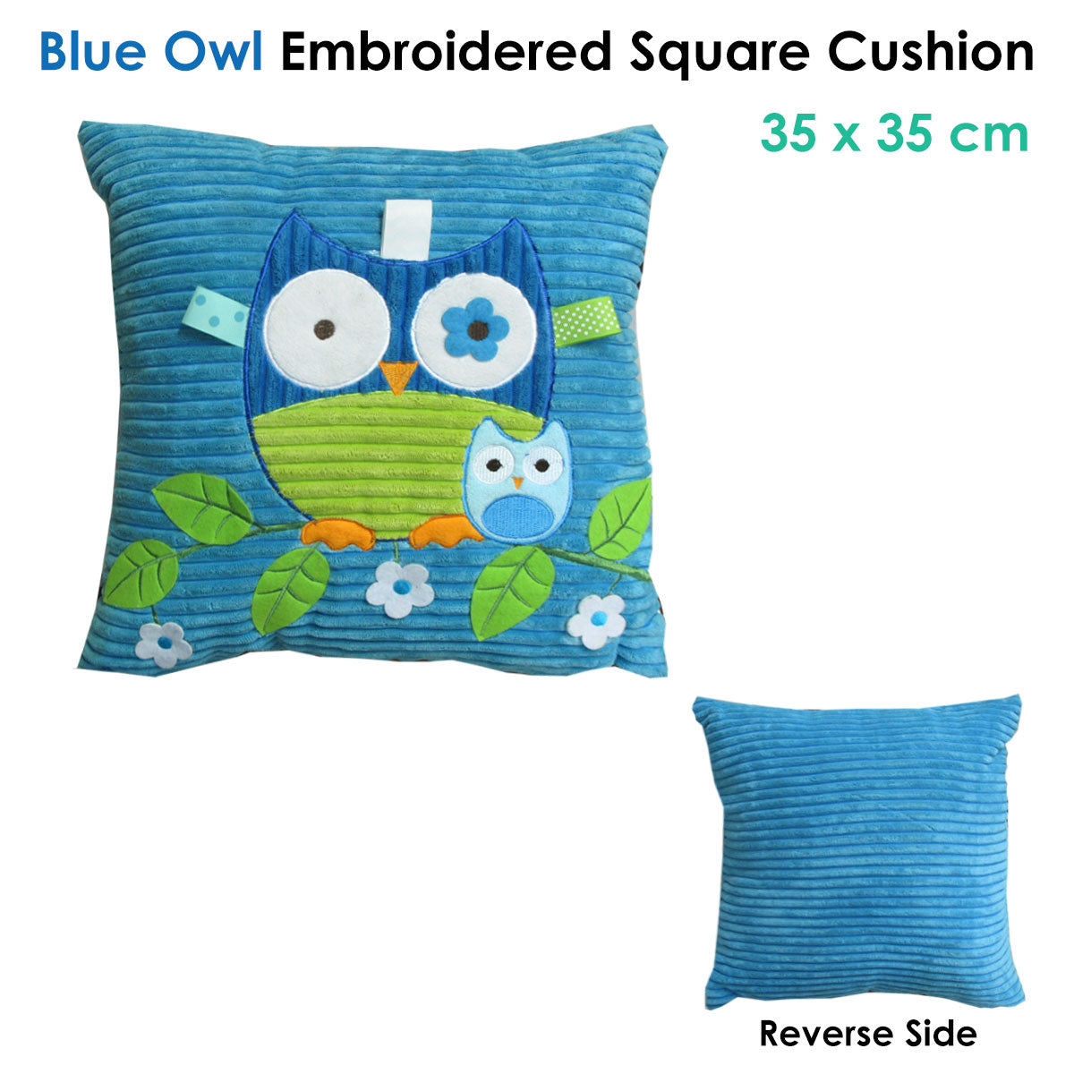 Blue Owl Embroidered Applique Square Cushion Tristar Online