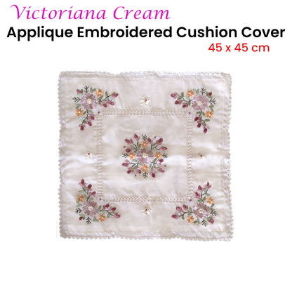 Victoriana Cream Applique Embroidered Cushion Cover 45 x 45 cm Tristar Online