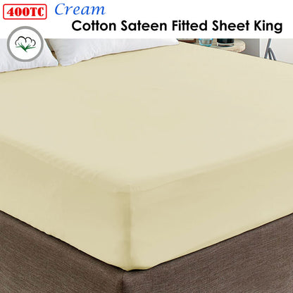 400TC Cream 100% Cotton Sateen Fitted Sheet King Tristar Online
