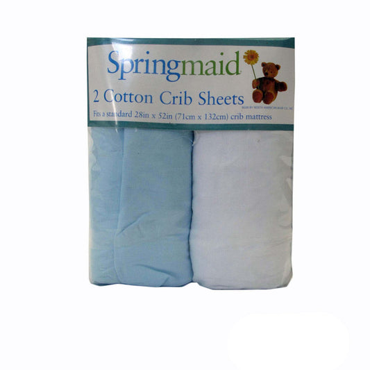 2 Piece of Baby Cot Cotton Fitted Sheet Blue & White Tristar Online