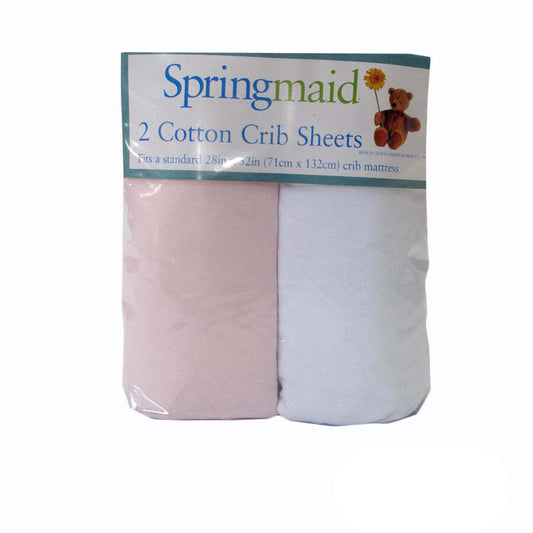 2 Piece of Baby Cot Cotton Fitted Sheet Pink & White Tristar Online