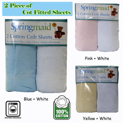 2 Piece of Baby Cot Cotton Fitted Sheet Pink & White Tristar Online