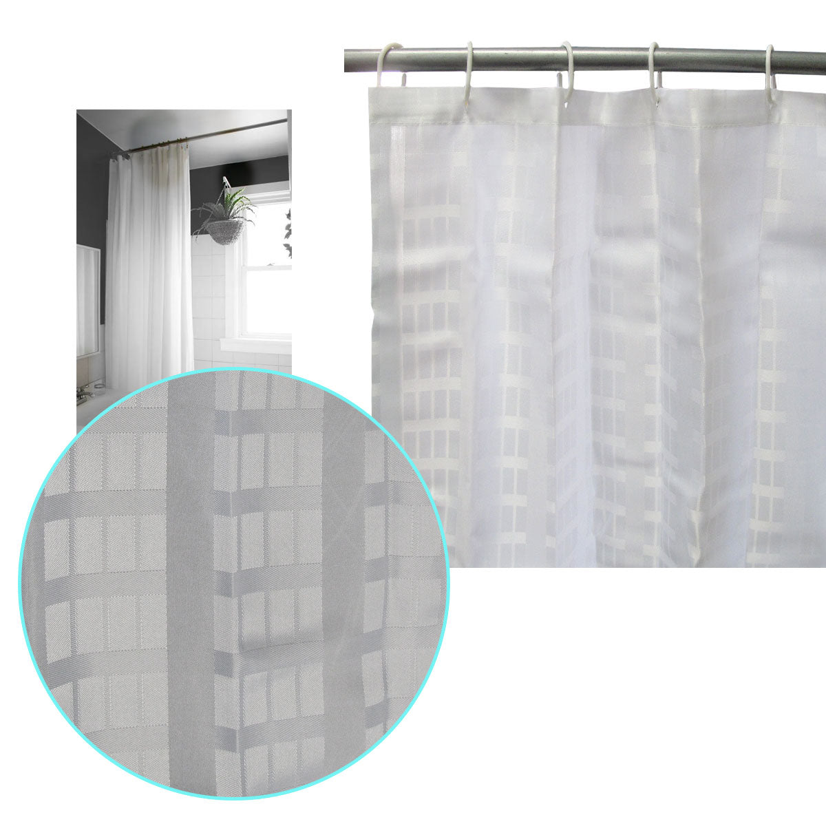 Jacquard White Checkered Bathroom Shower Curtain 180cm wide x 210 cm long Tristar Online