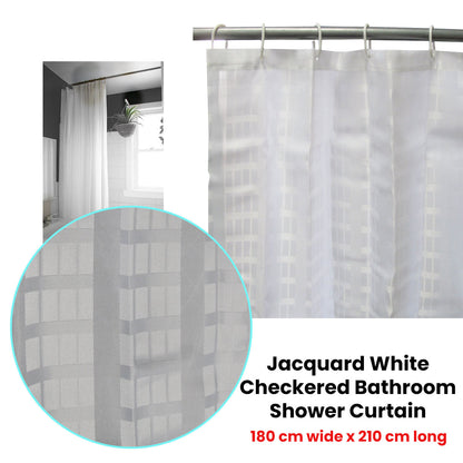 Jacquard White Checkered Bathroom Shower Curtain 180cm wide x 210 cm long Tristar Online
