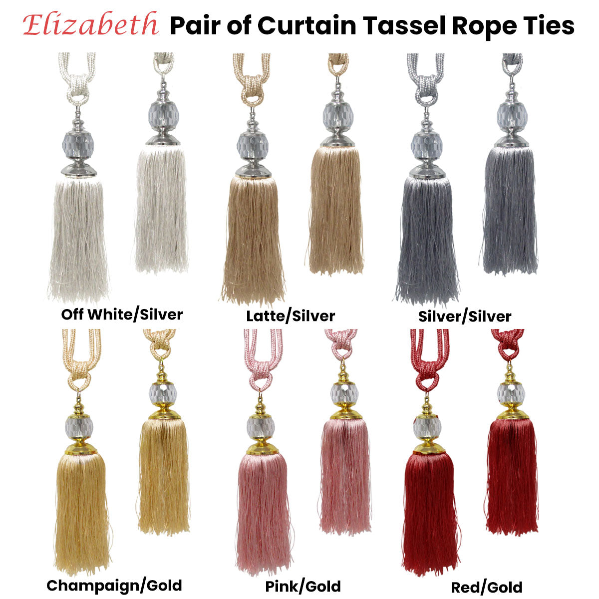 Elizabeth Pair of Curtain Tassel Rope Ties Champagne/Gold Tristar Online
