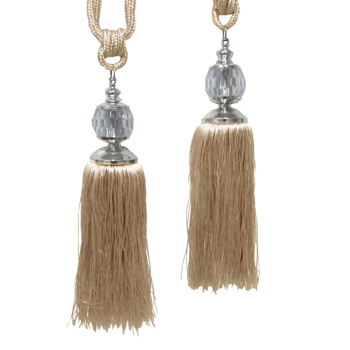 Elizabeth Pair of Curtain Tassel Rope Ties Latte/Silver Tristar Online