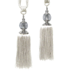 Elizabeth Pair of Curtain Tassel Rope Ties Off White/Silver Tristar Online