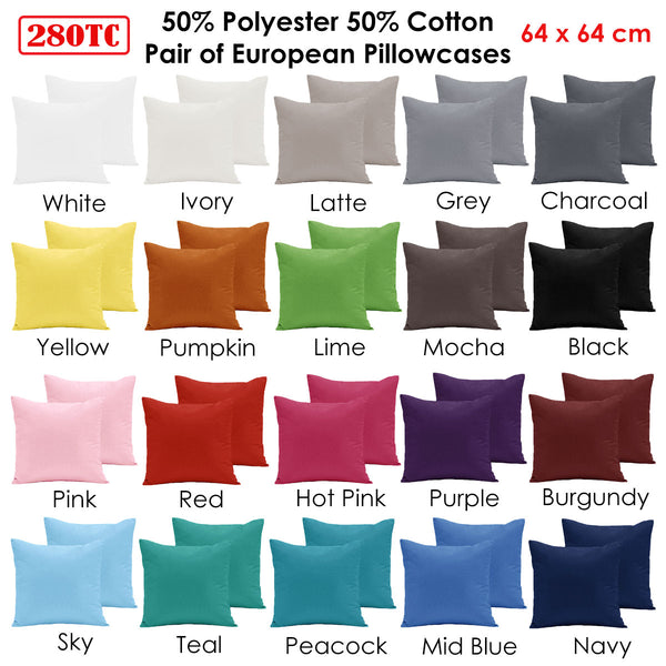 Pair of  280TC Polyester Cotton European Pillowcases Yellow Tristar Online
