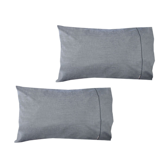 Pair of Chambray Charcoal Cotton Standard Pillowcases 48 x 73 cm Tristar Online