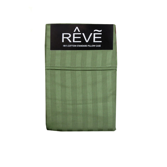 Pair of Reve 100% Cotton Standard Pillowcases 48 x 74 cm Narrow Stripe Olive Tristar Online