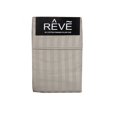 Pair of Reve 100% Cotton Standard Pillowcases 48 x 74 cm Narrow Stripe Taupe Tristar Online