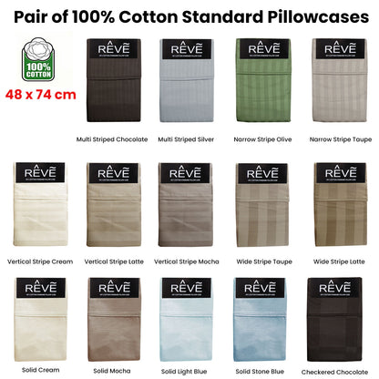 Pair of Reve 100% Cotton Standard Pillowcases 48 x 74 cm Solid Cream Tristar Online
