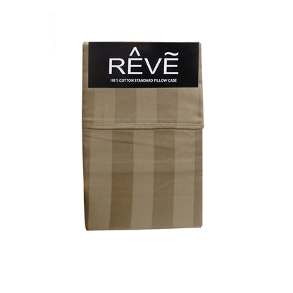 Pair of Reve 100% Cotton Standard Pillowcases 48 x 74 cm Wide Stripe Latte Tristar Online