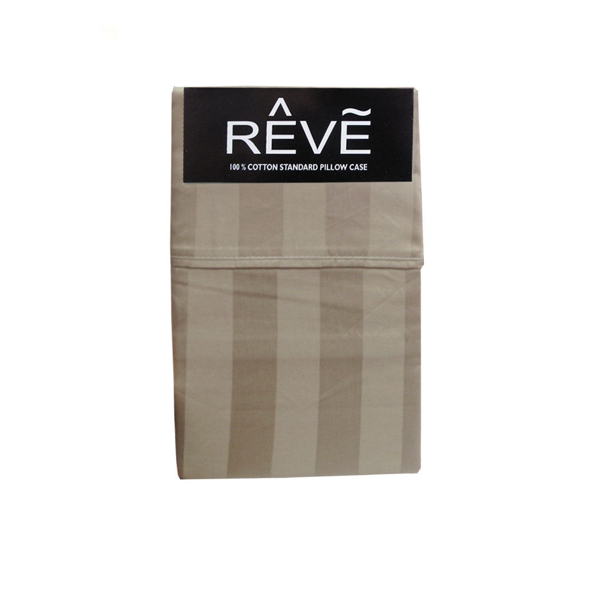 Pair of Reve 100% Cotton Standard Pillowcases 48 x 74 cm Wide Stripe Taupe Tristar Online