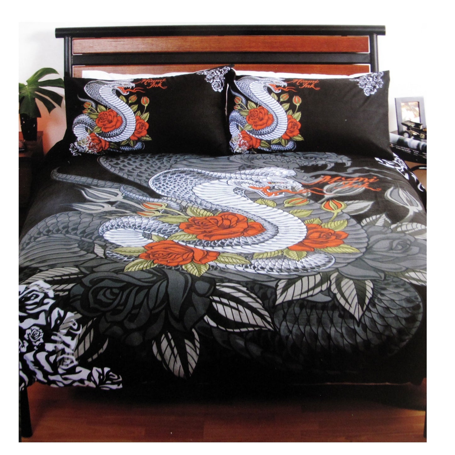 Miami Ink Cobra Black Quilt Cover Set Single Tristar Online