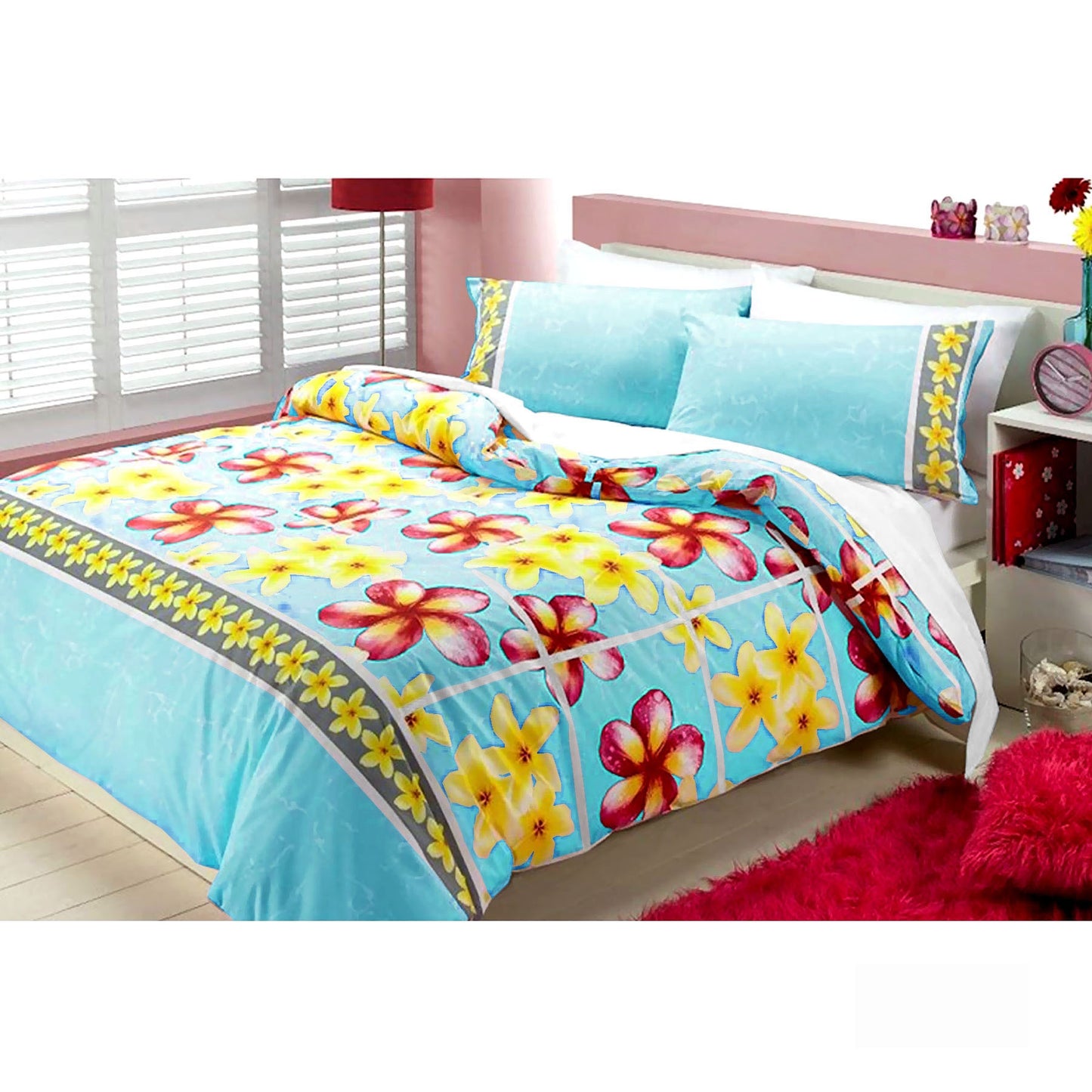 Floating Frangipani Quilt Cover Set Aqua Single Tristar Online