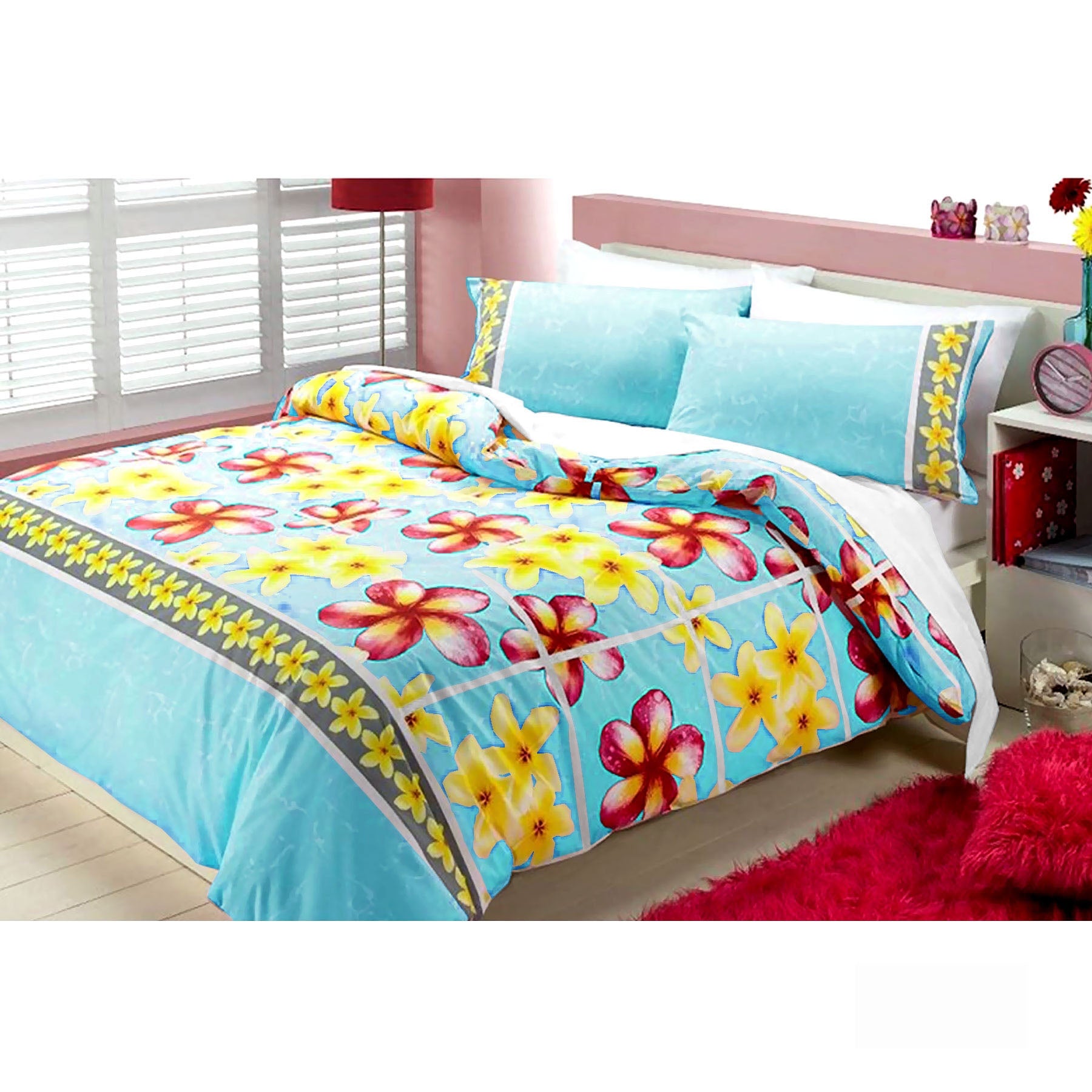 Floating Frangipani Quilt Cover Set Aqua Single Tristar Online