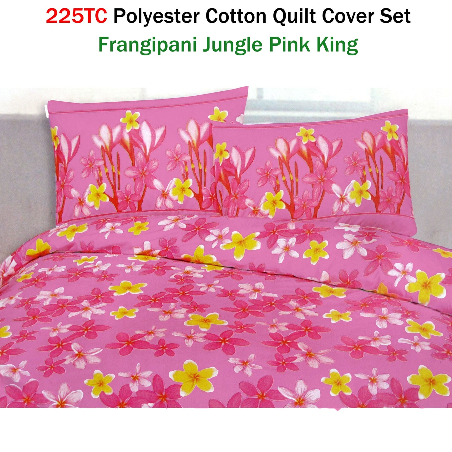 225TC Polyester Cotton Frangipani Jungle Pink Quilt Cover Set King Tristar Online