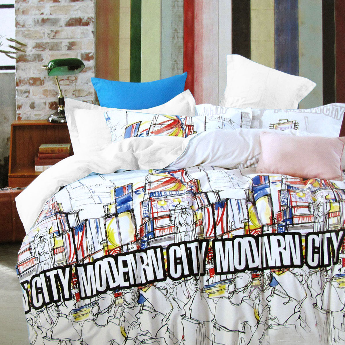 Modern City Natural Cotton Quilt Cover Set Single Tristar Online