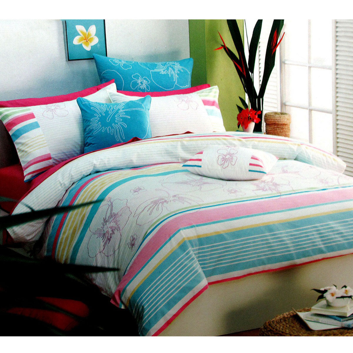 250TC Cotton Palila Yarn Dyed Aqua Quilt Cover Set Queen Tristar Online