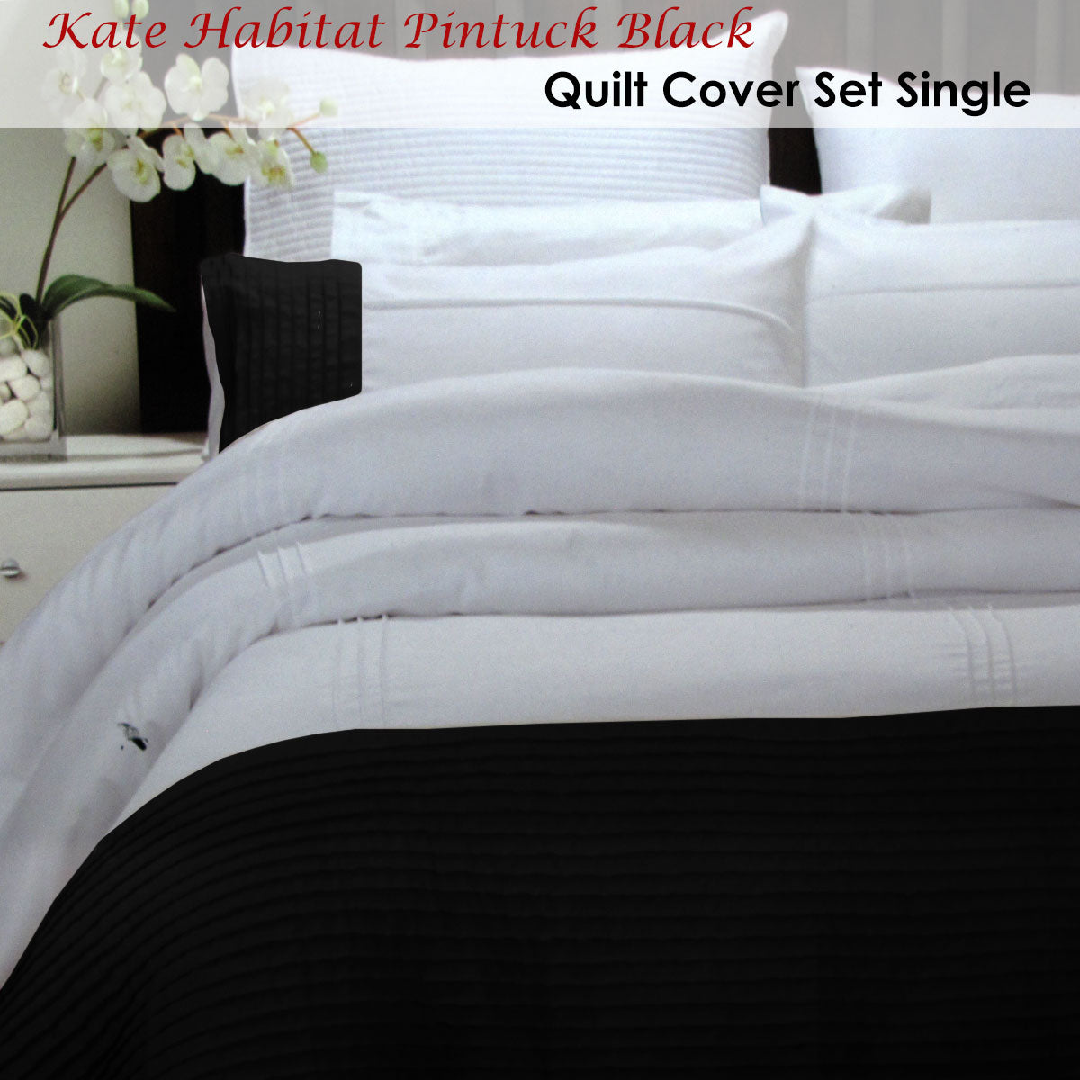 Pintuck Black Quilt Cover Set Single Tristar Online