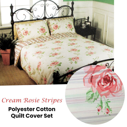 Cream Rosie Stripes Polyester Cotton Quilt Cover Set Queen Tristar Online
