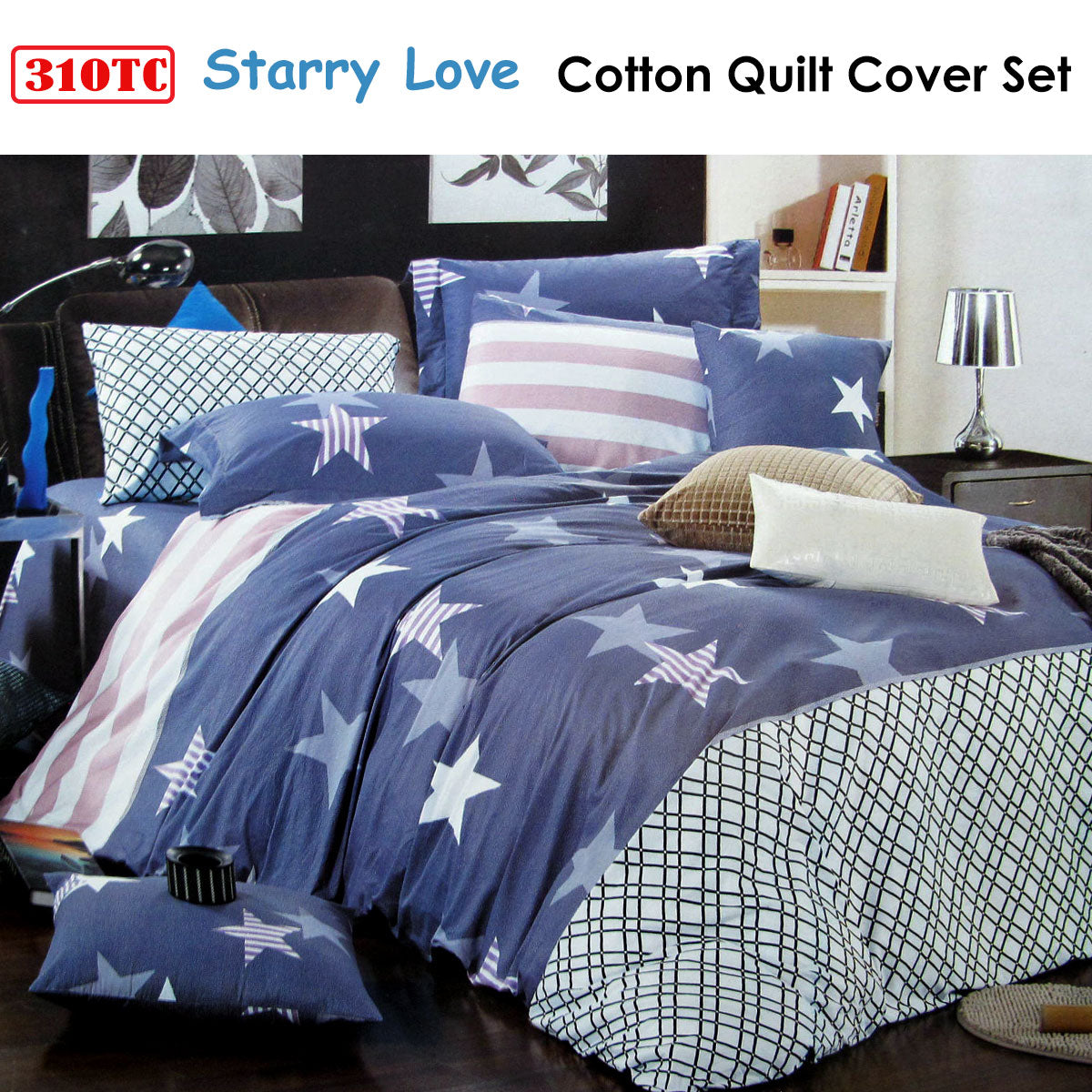 310TC Starry Love Cotton Printed Quilt Cover Set Single Tristar Online