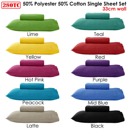 280TC 50% Polyester 50% Cotton Sheet Set Single Peacock Tristar Online