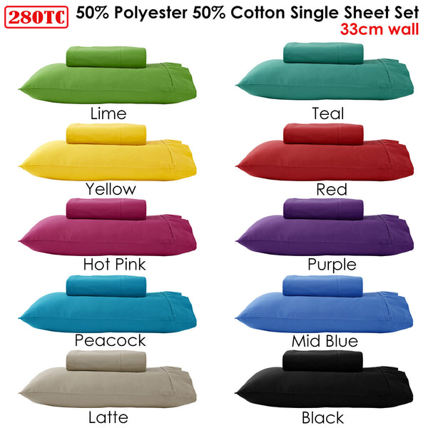 280TC 50% Polyester 50% Cotton Sheet Set Single Purple Tristar Online