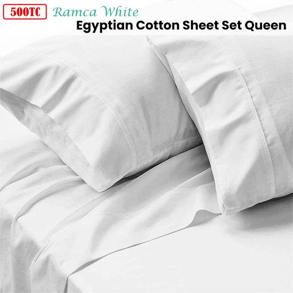 500TC Ramca White Egyptian Cotton Sheet Set Queen Tristar Online