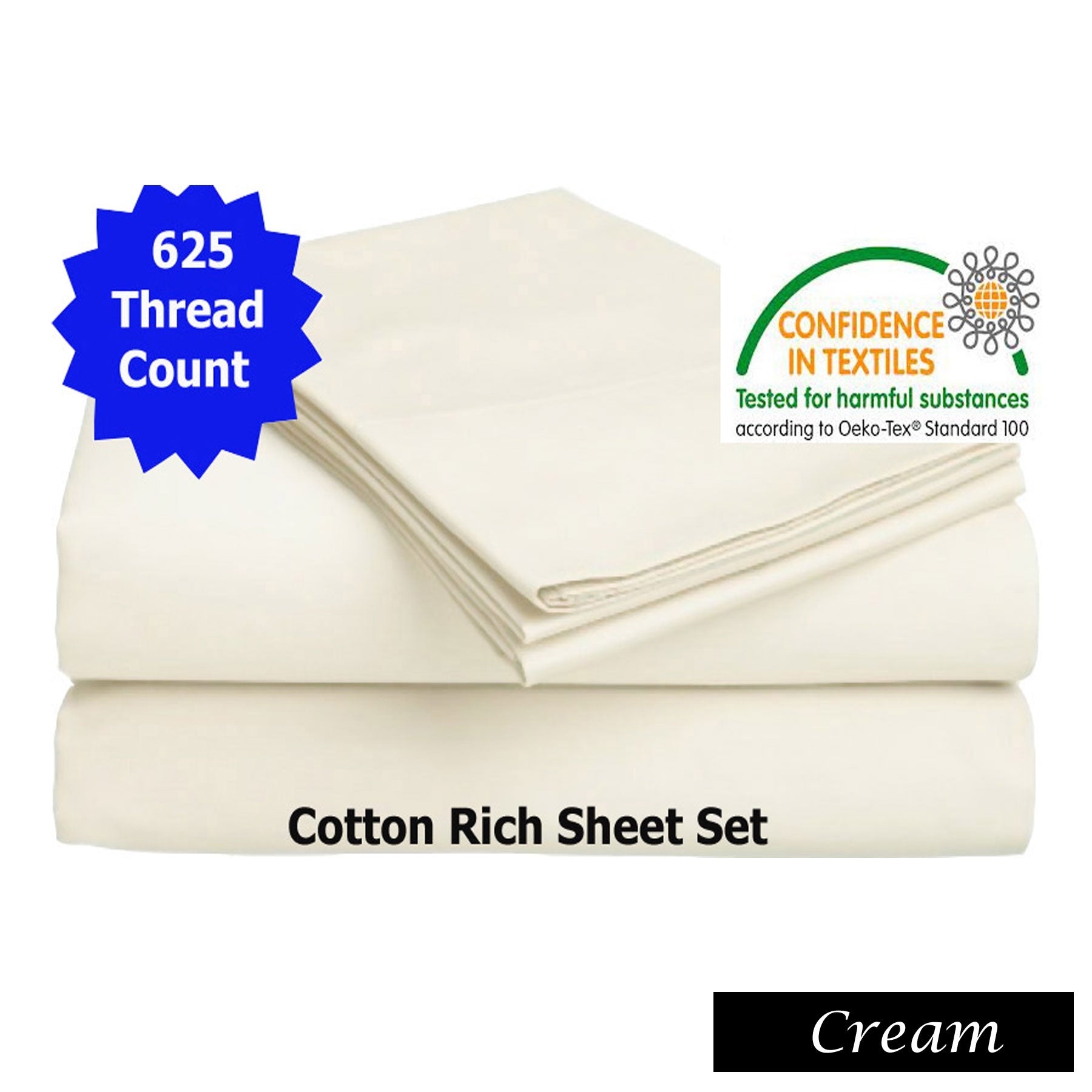 Accessorize 625TC Cotton Rich Sheet Set Cream Queen Tristar Online