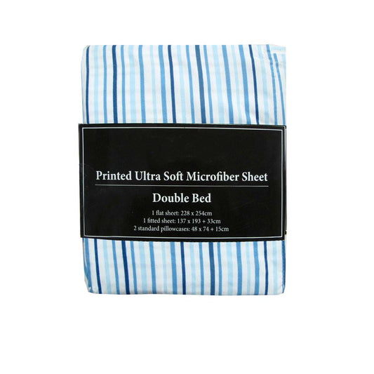 Printed Microfiber Sheet Set Double Blue Lines Tristar Online
