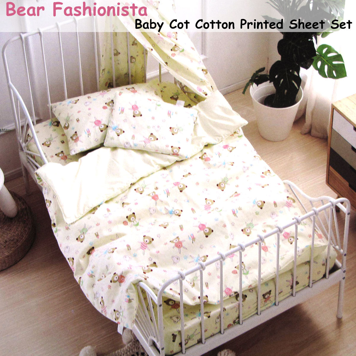 Bear Fashionista Baby 100% Cotton Printed Sheet Set Cot Size Tristar Online