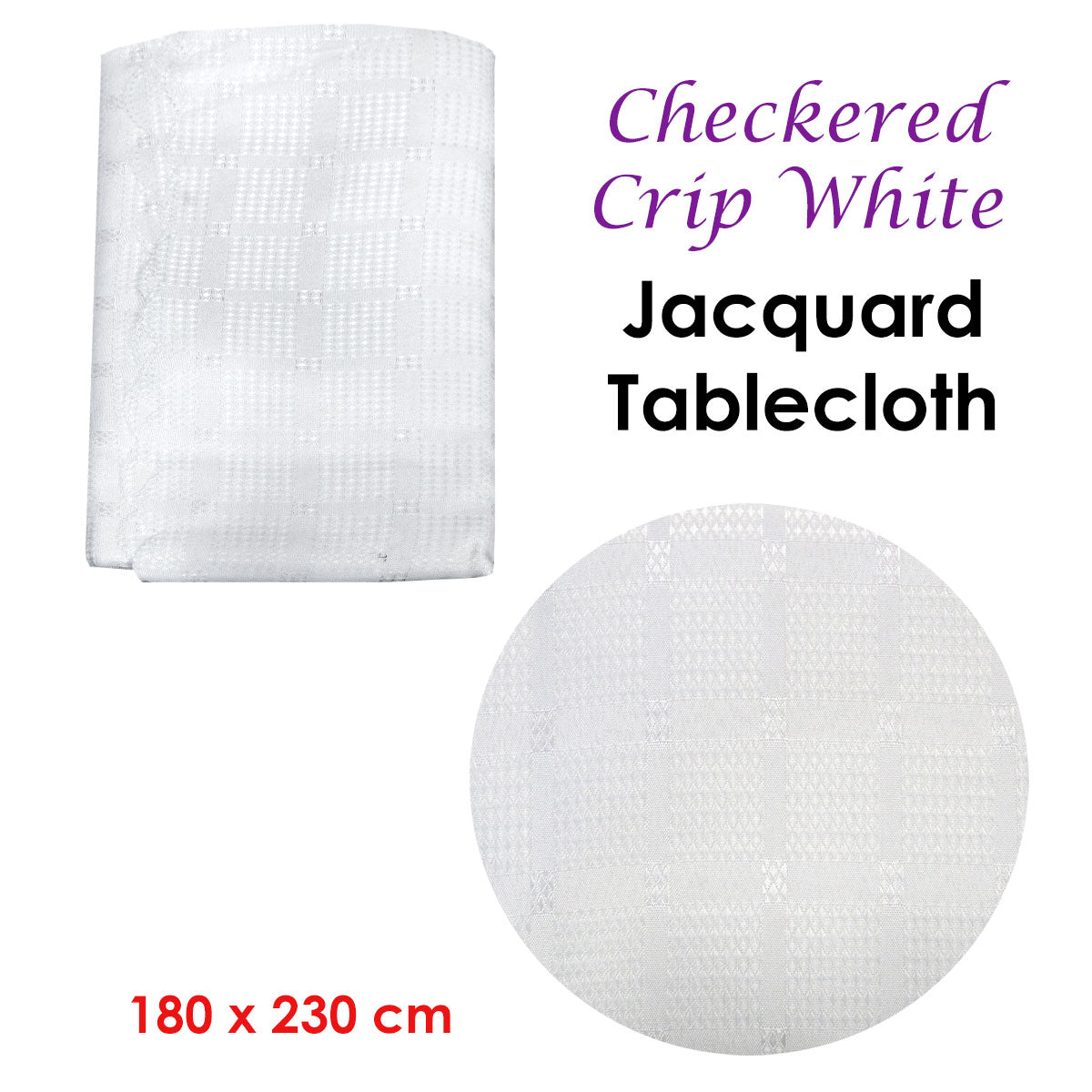 Checkered Crisp White Luxury Jacquard Tablecloth 180 x 230 cm Tristar Online