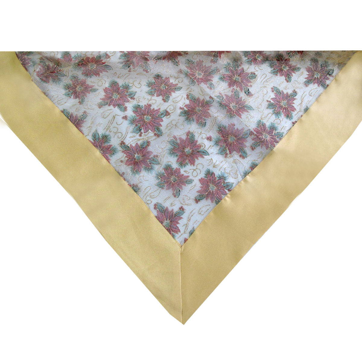 Gold Poinsettia Sheer Organza Glitter Table Cloth 150 x 305 cm Tristar Online