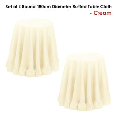 Set of 2 Round 180cm Ruffled Table Cloth Cream Tristar Online