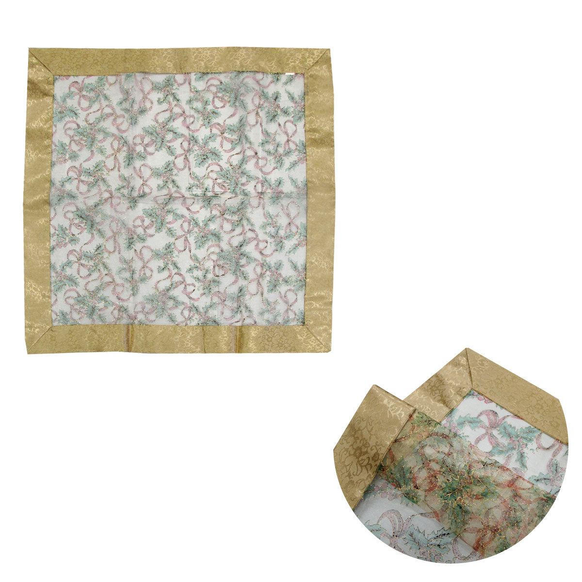 Christmas Gold Bows Sheer Organza Glitter Table Cloth Topper 90 x 90 cm Tristar Online