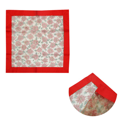 Christmas Red Joyful Floral Sheer Organza Glitter Table Cloth Topper 90 x 90 cm Tristar Online