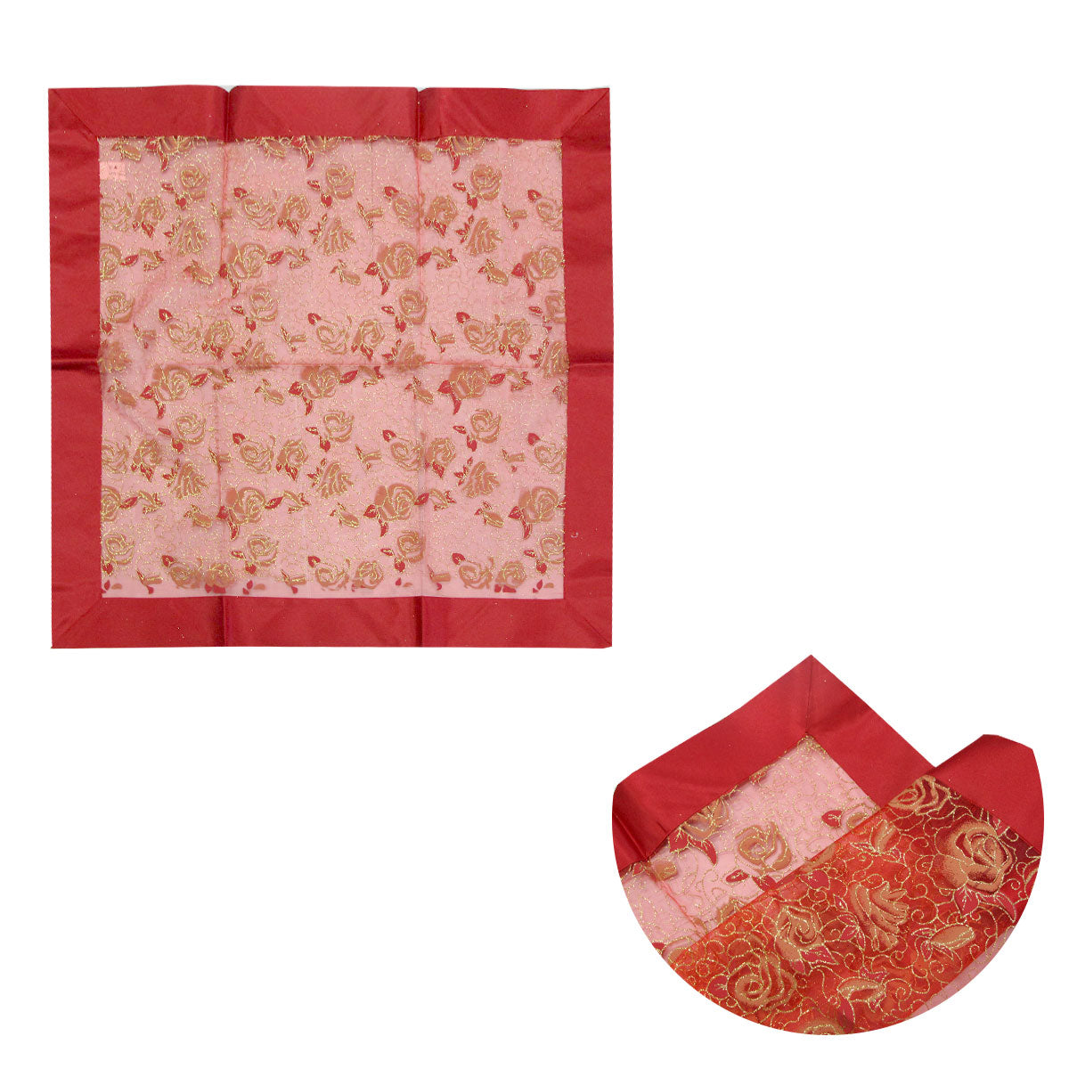 Christmas Red Rosie Sheer Organza Glitter Table Cloth Topper 90 x 90 cm Tristar Online