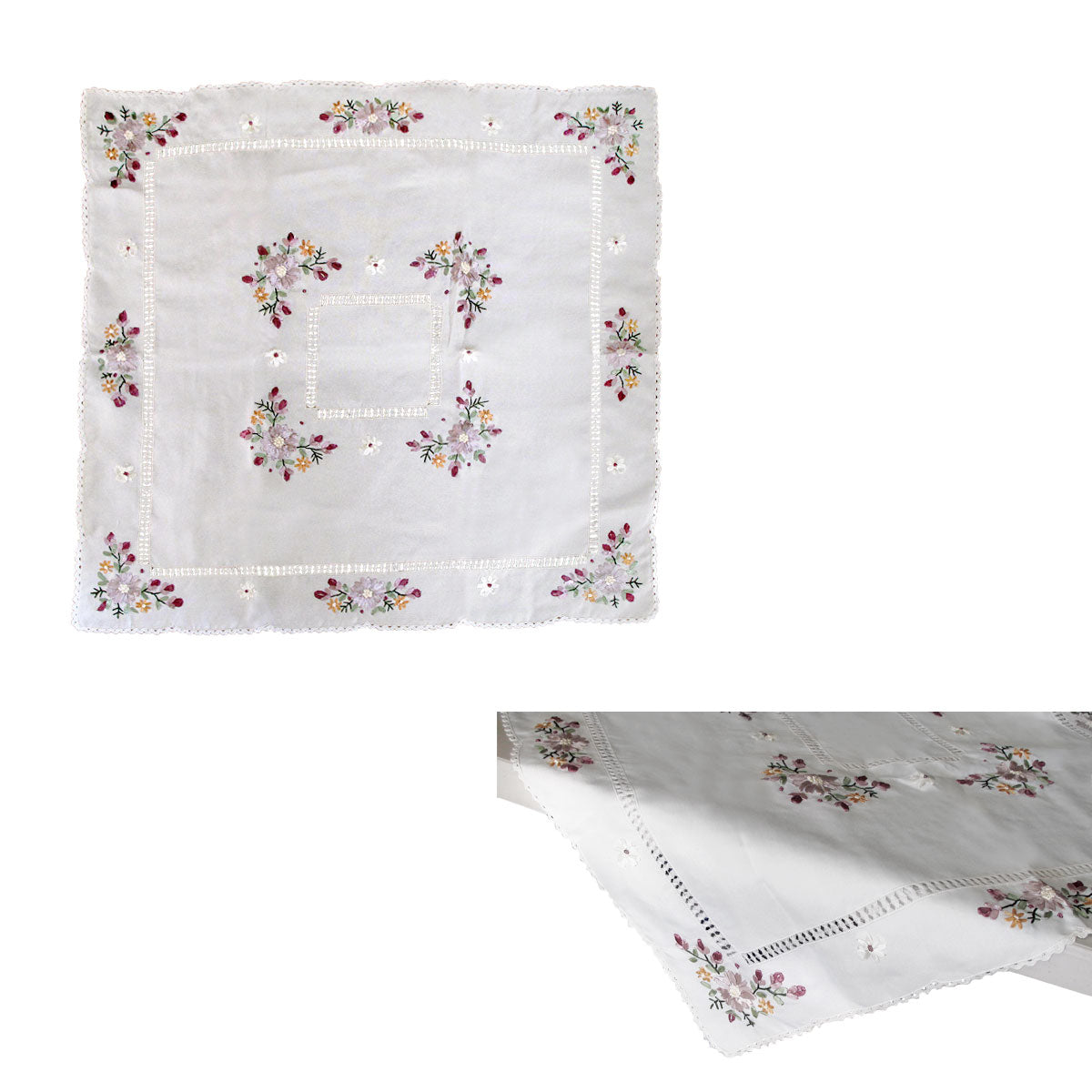 Victoriana White Applique Embroidered Table Topper 85 x 85 cm Tristar Online