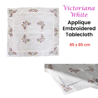 Victoriana White Applique Embroidered Table Topper 85 x 85 cm Tristar Online