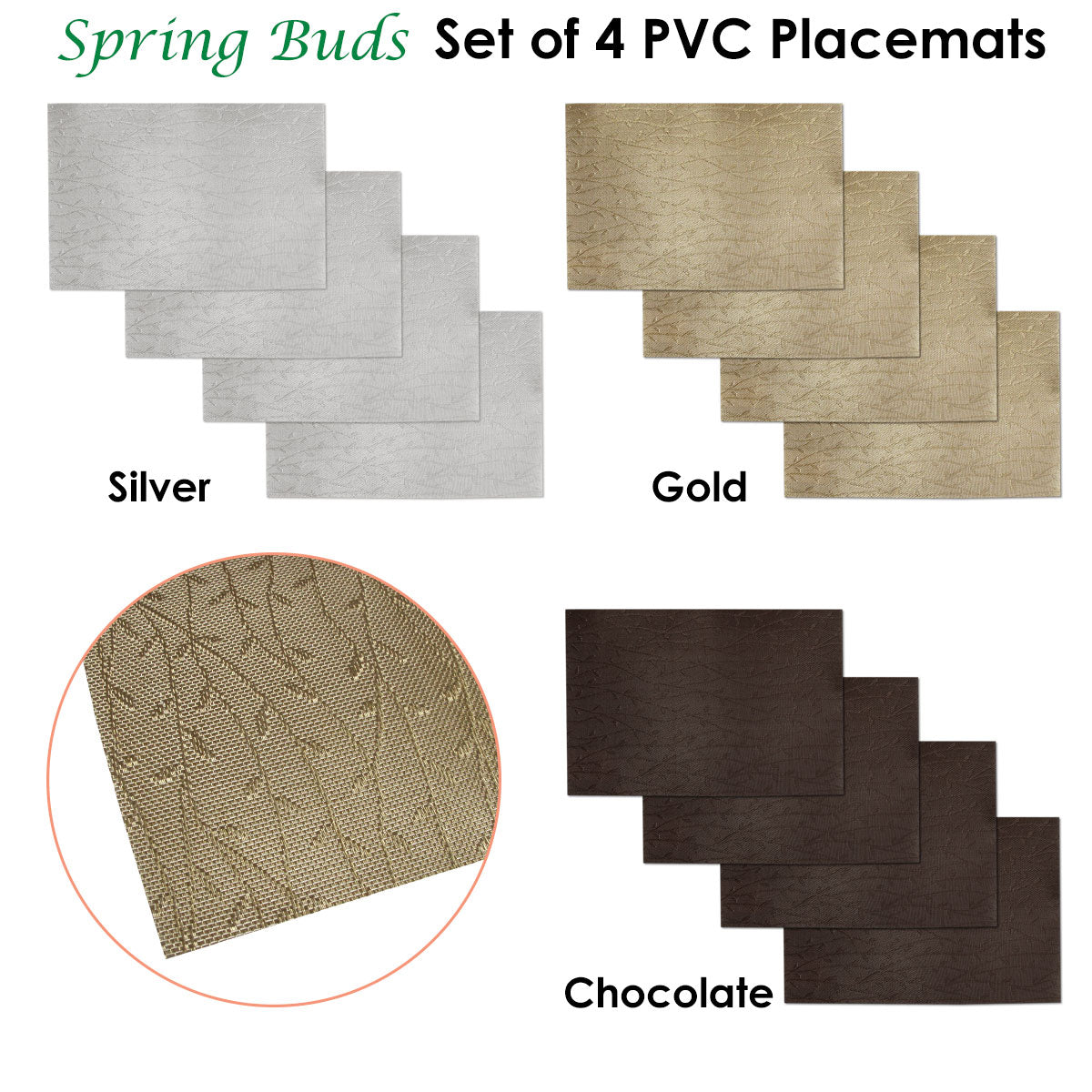 Choice Set of 4 PVC Table Placemats Spring Buds Chocolate Tristar Online