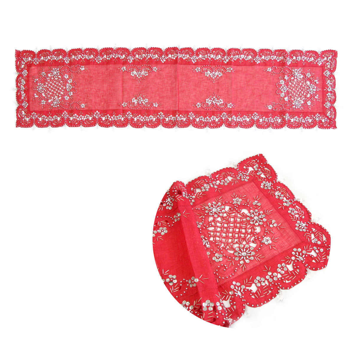 Aurora Beaded Table Runner Diamonte Sequin 40 x 180 cm Red Tristar Online