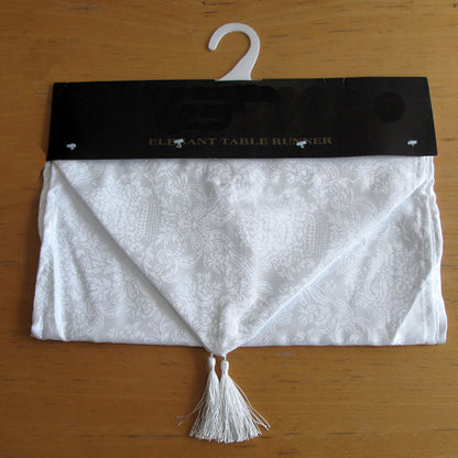 Damask White Elegant Polyester Jacquard Table Runner 38 x 90 cm Tristar Online